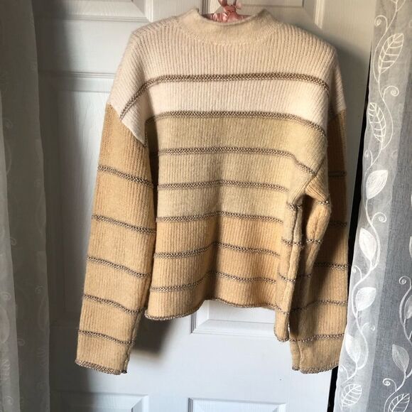 Anthropologie THML metallic Striped Pullover Knit Sweater women Size Medium - Picture 9 of 10